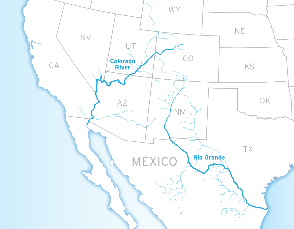 River basins of the Colorado river and Rio Grande.