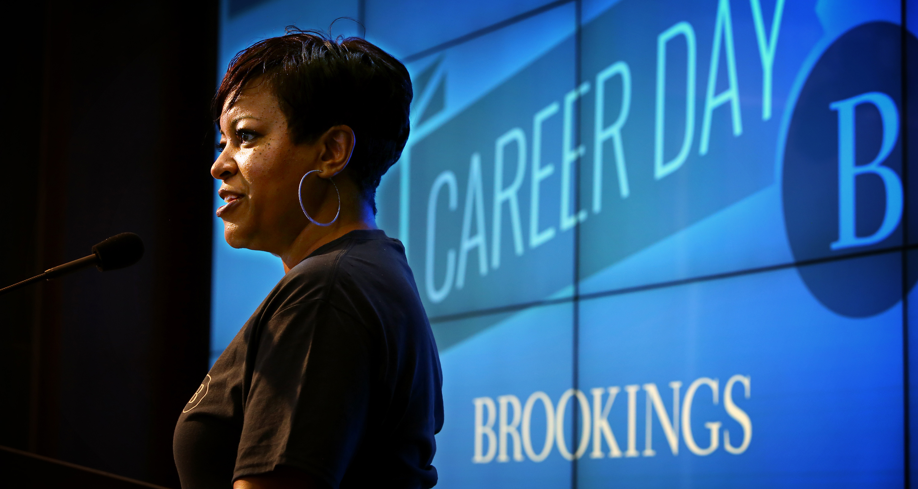 Vice President and Chief Human Resources Officer April McWilliams speaking at Brookings Career Day